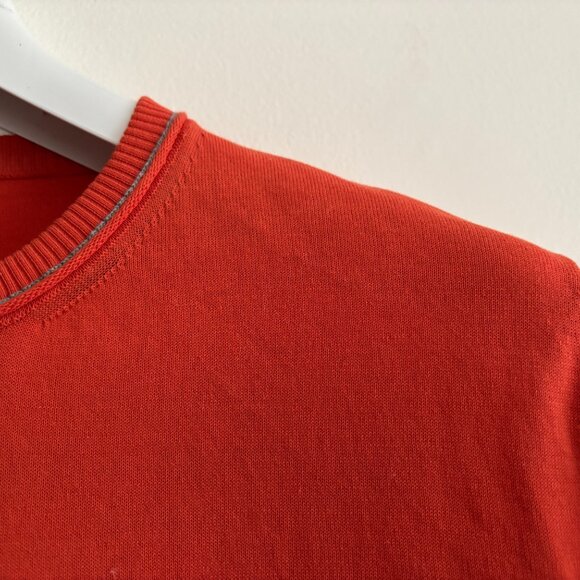 $635 Eleventy Platinum Crewneck Slim Fit Cotton Sweater in Orange - Medium - Picture 7 of 10